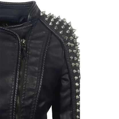 Short Motorcycle Leather Jacket for Women - Punk Style - THROTTLE HUB