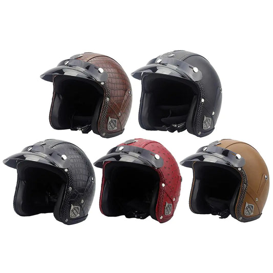 Vintage Leather Motorcycle Helmet for All Seasons