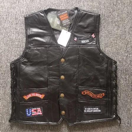 Men's Classic Leather Motorcycle Vest - THROTTLE HUB