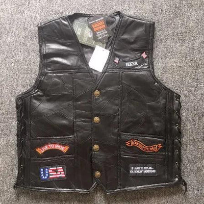 Men's Classic Leather Motorcycle Vest - THROTTLE HUB