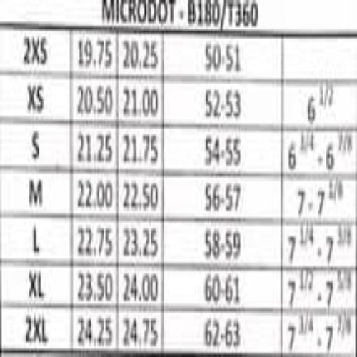 Size chart for a product with measurements in centimeters and inches.