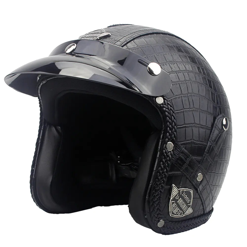 Vintage Leather Motorcycle Helmet for All Seasons