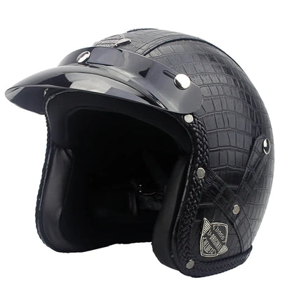 Vintage Leather Motorcycle Helmet for All Seasons