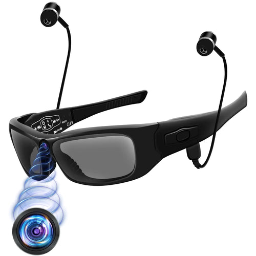 Smart Riding Camera Glasses Bluetooth Smart Sunglasses with Camera HD 1080P Video Glasses Camera Sunglasses with Polarized UV400 Lens for Outdoor Sports Black - THROTTLE HUB