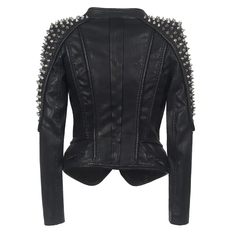 Short Motorcycle Leather Jacket for Women - Punk Style - THROTTLE HUB