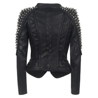 Short Motorcycle Leather Jacket for Women - Punk Style - THROTTLE HUB