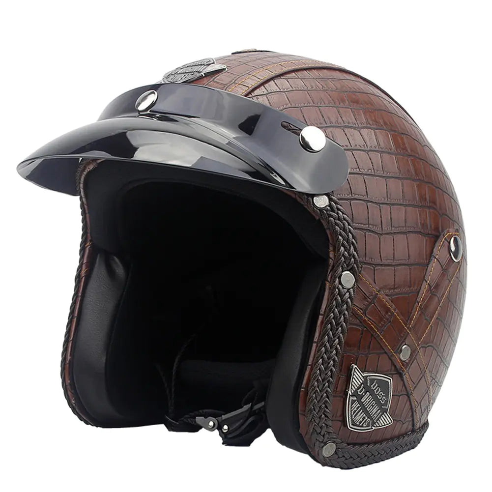Vintage Leather Motorcycle Helmet for All Seasons