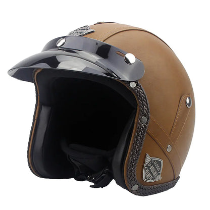 Vintage Leather Motorcycle Helmet for All Seasons