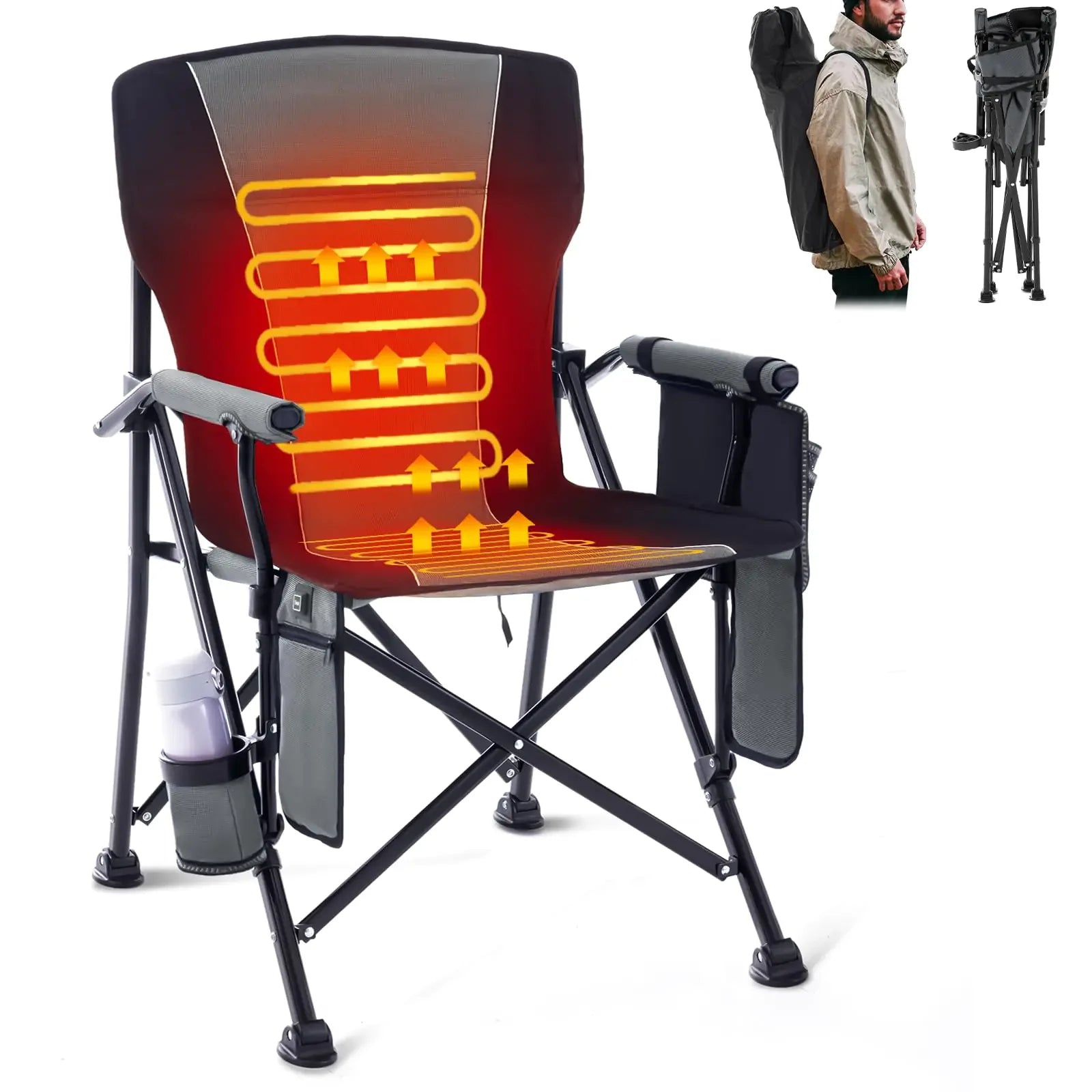 Homcosan Heated Camping Chair Outdoor Heated Folding Chairs with 3 Heat Levels for Back & Seat Portable Heated Lawn Chairs for Patio Outdoor - THROTTLE HUB