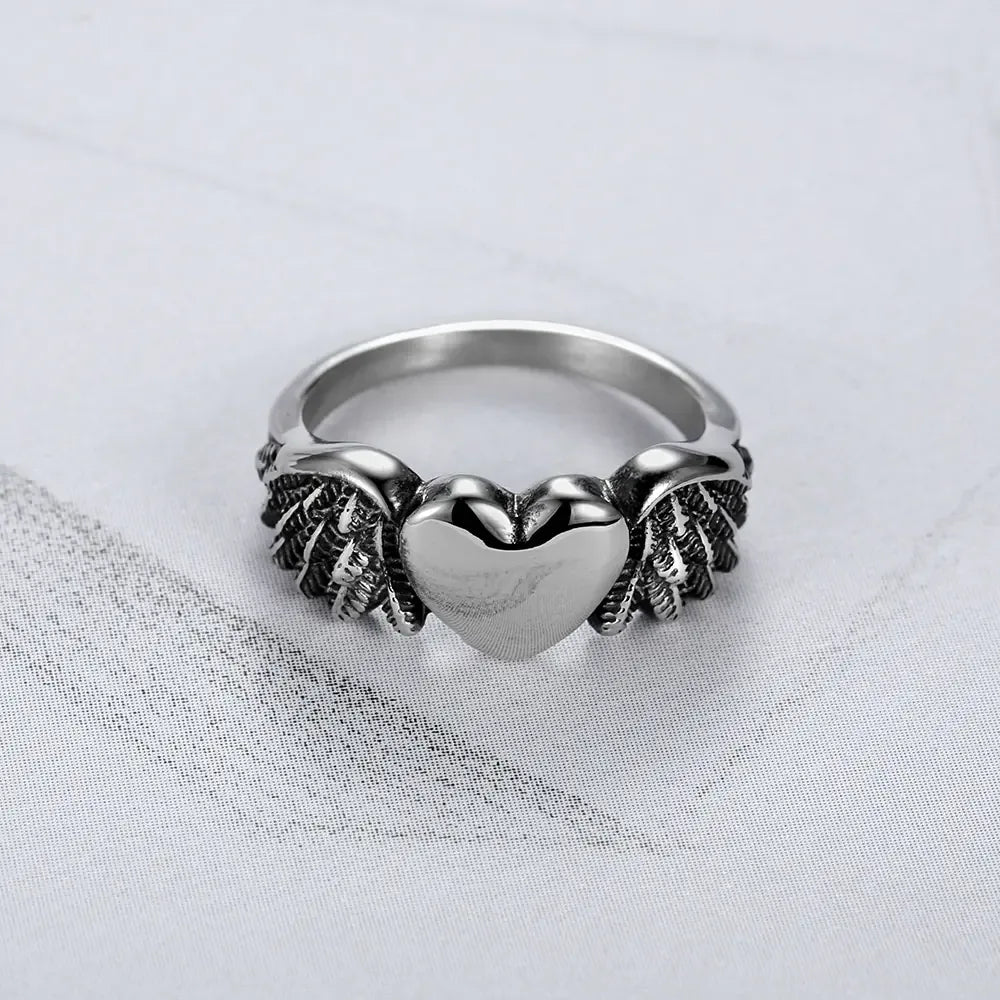 Heart Wing Motorcycle Ring for Women - Angel Wings Design - THROTTLE HUB