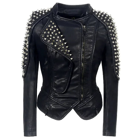 Short Motorcycle Leather Jacket for Women - Punk Style - THROTTLE HUB