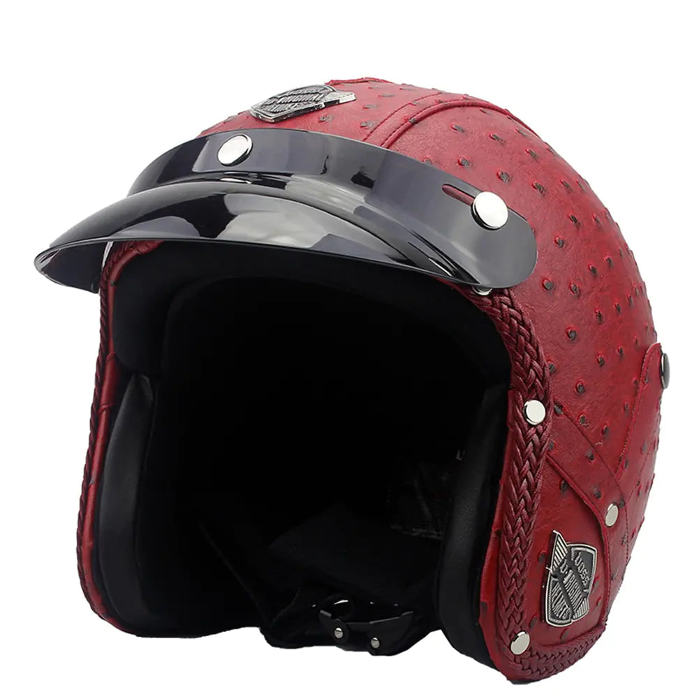 Vintage Leather Motorcycle Helmet for All Seasons