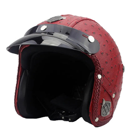 Vintage Leather Motorcycle Helmet for All Seasons