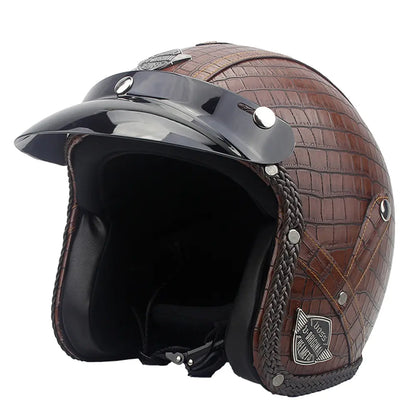 Vintage Leather Motorcycle Helmet for All Seasons