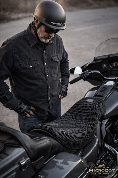 Micro•AIR 3D Mesh Motorcycle Seat Cover – Ride Cooler Comfort Upgrade | MicroDOT Curated by Throttle Hub
