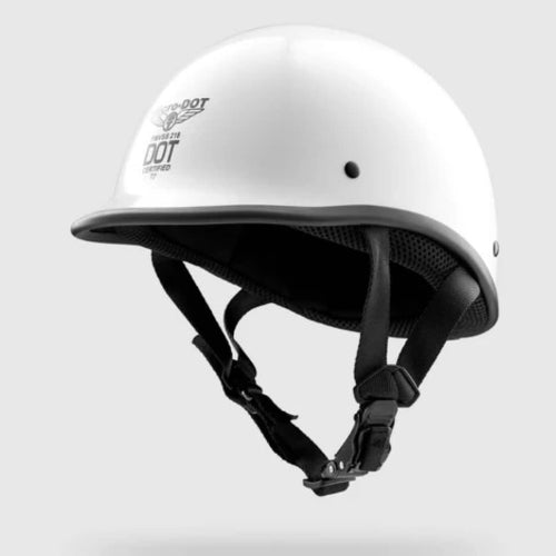 White helmet with black straps on a light gray background