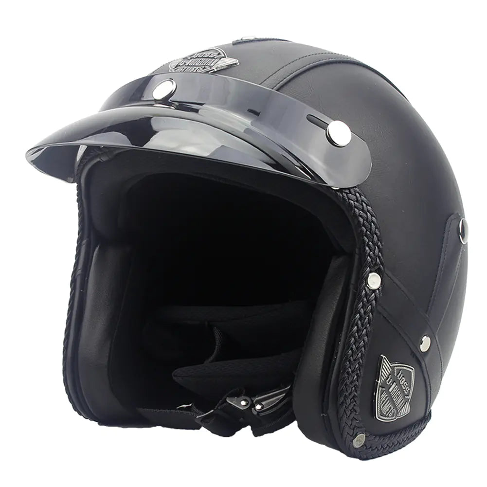Vintage Leather Motorcycle Helmet for All Seasons