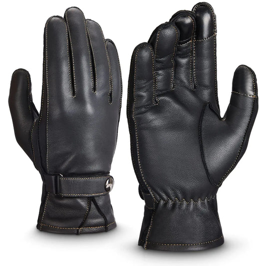 KEMIMOTO Winter Genuine Leather Gloves Cashmere Lined Gloves for Men Women Touchscreen Texting Riding Driving Motorcycle Black Glove Short Wrist - THROTTLE HUB